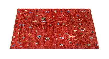 Tappeto tribale Rosso, fatto a mano 195x146cm