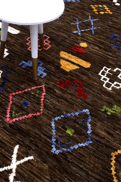 Tappeto Tribale in pura Lana Marrone, fatto a mano 300x230cm