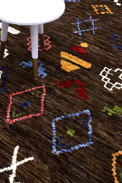 Handmade Brown Pure Wool Tribal Rug, 300x230cm