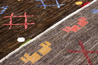Tappeto Tribale in pura Lana Marrone, fatto a mano 300x230cm