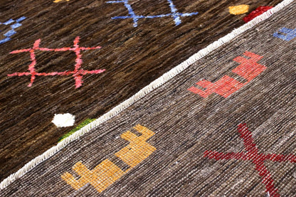 Handmade Brown Pure Wool Tribal Rug, 300x230cm