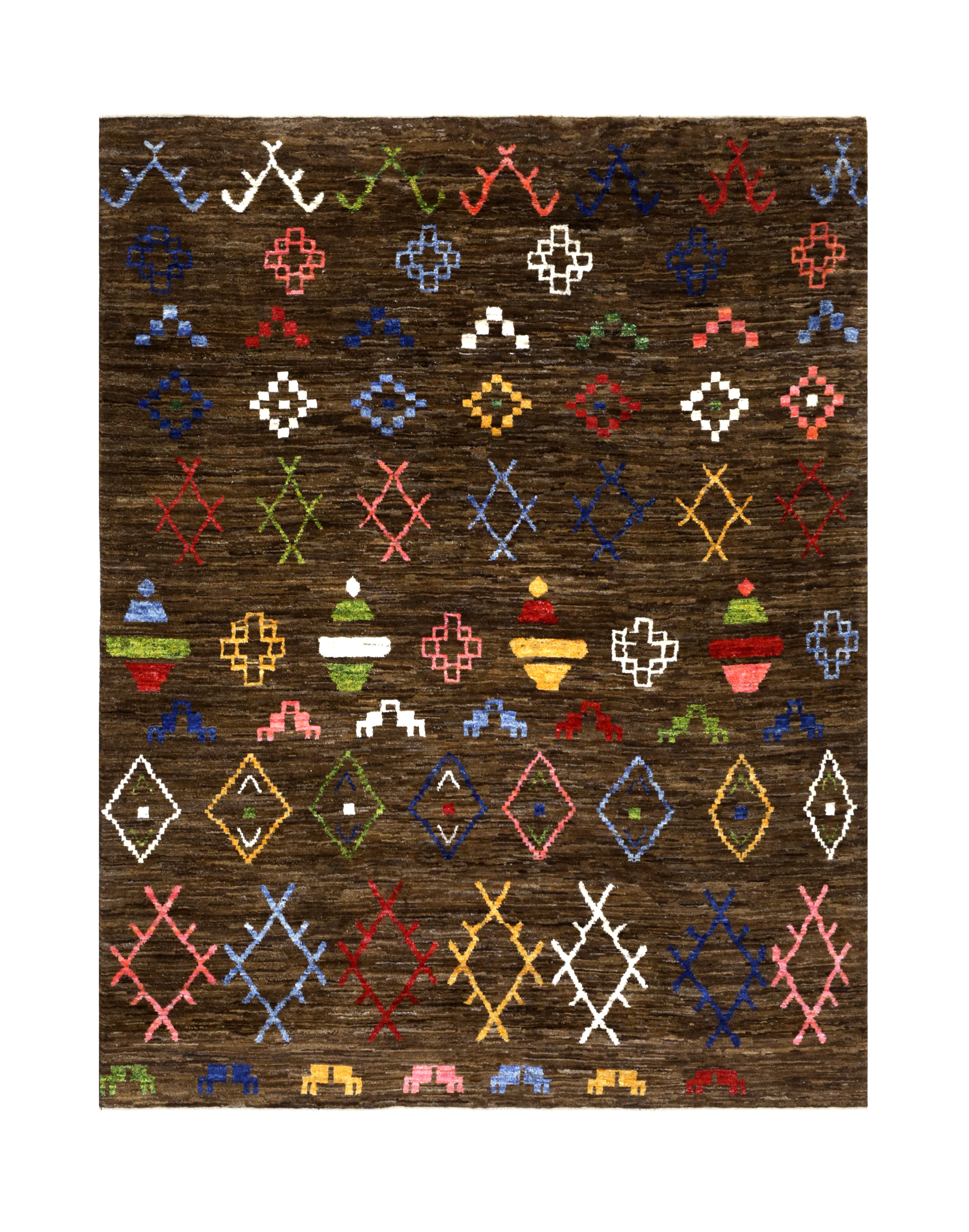 Handmade Brown Pure Wool Tribal Rug, 300x230cm