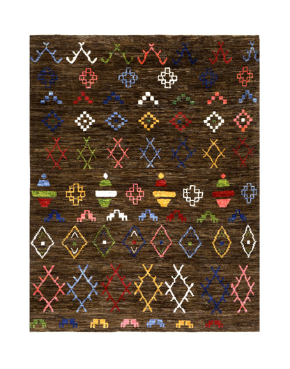 Handmade Brown Pure Wool Tribal Rug, 300x230cm
