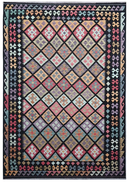 Tappeto Kilim Kaudani Afghan fatto a mano multicolore 303x206cm