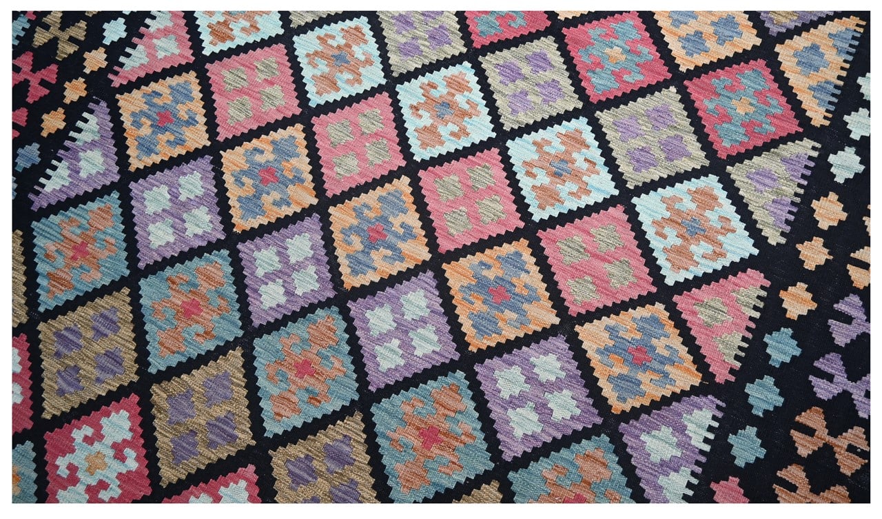 Tappeto Kilim Kaudani Afghan fatto a mano multicolore 303x206cm