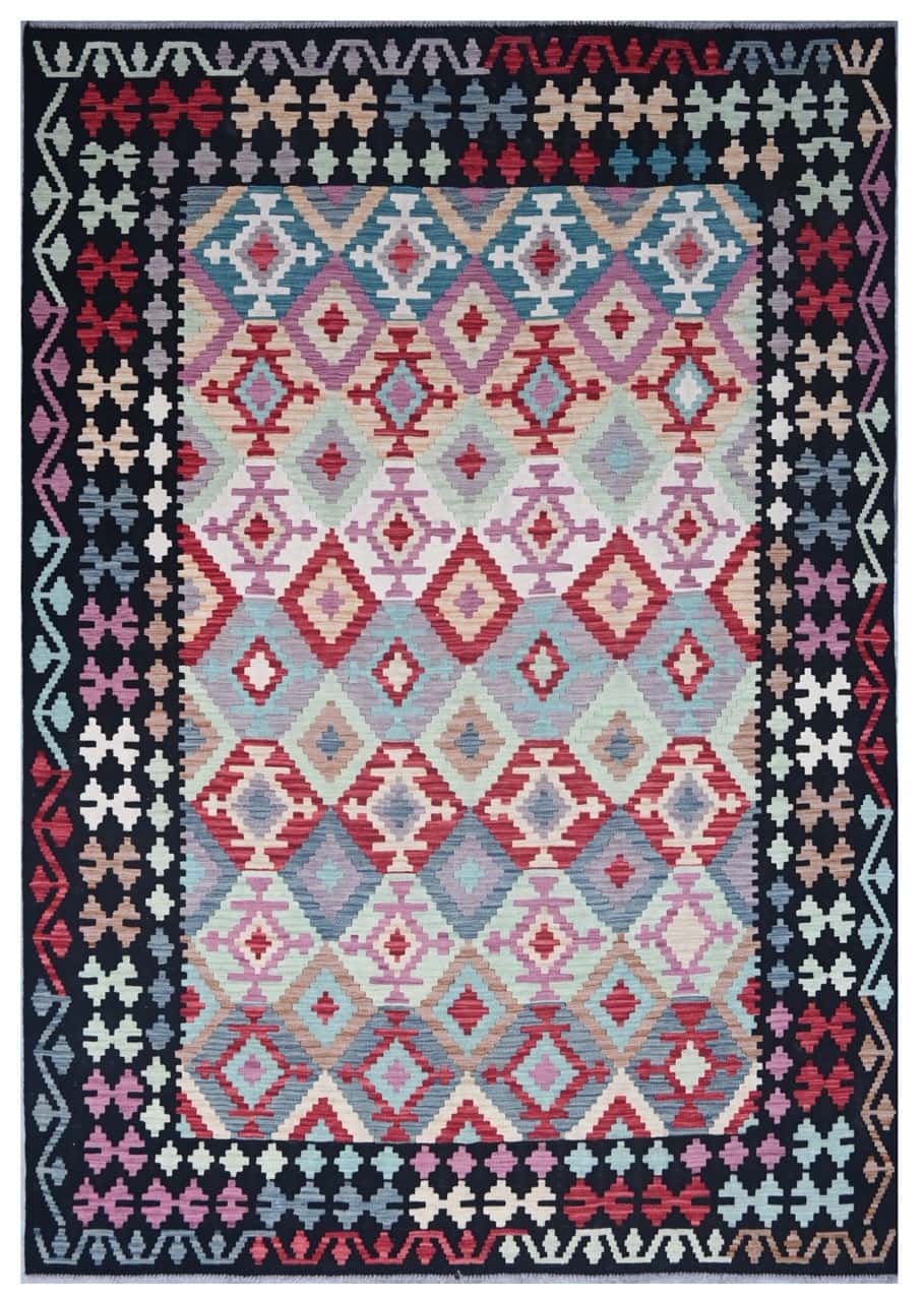 Tappeto Kilim Kaudani Afghan fatto a mano multicolore 296x205cm