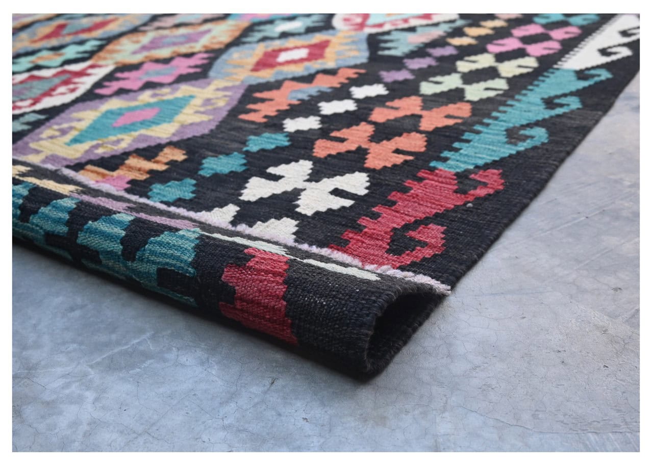 Tappeto Kilim Kaudani Afghan fatto a mano multicolore 303x201cm