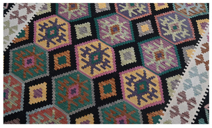 Tappeto Kilim Kaudani Afghan fatto a mano multicolore 294x204cm