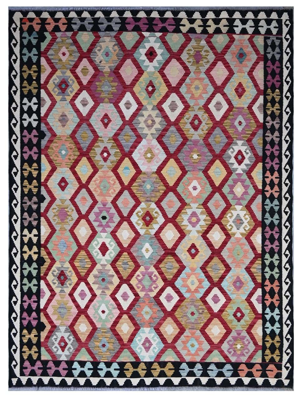 Tappeto Kilim Kaudani Afghan fatto a mano multicolore 290x209cm