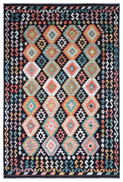 Tappeto Kilim Kaudani Afghan fatto a mano multicolore 301x201cm