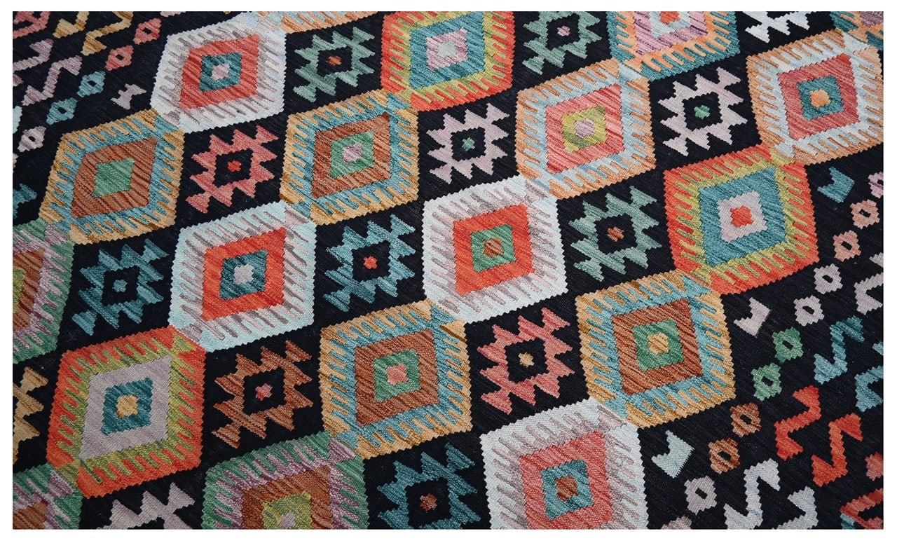 Tappeto Kilim Kaudani Afghan fatto a mano multicolore 301x201cm