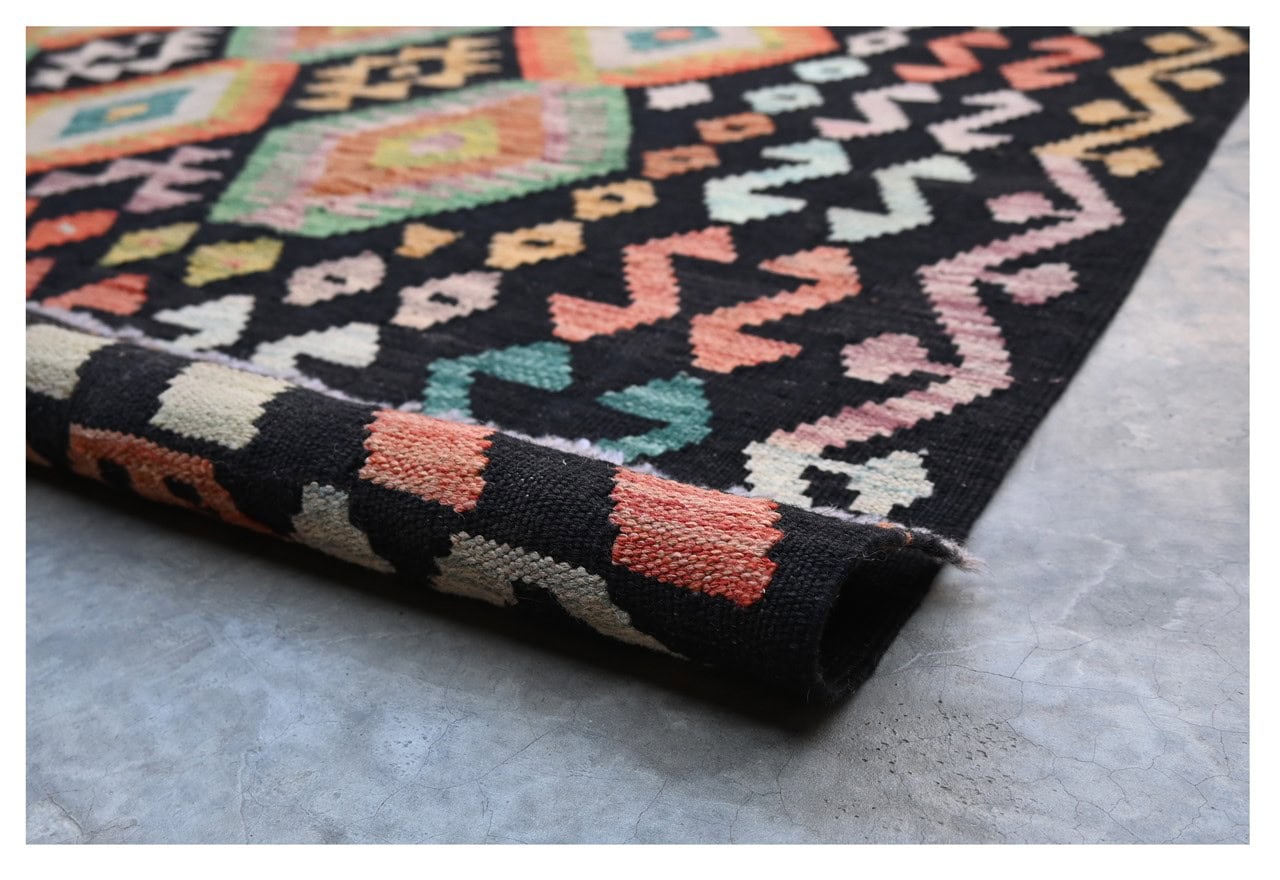 Tappeto Kilim Kaudani Afghan fatto a mano multicolore 301x201cm