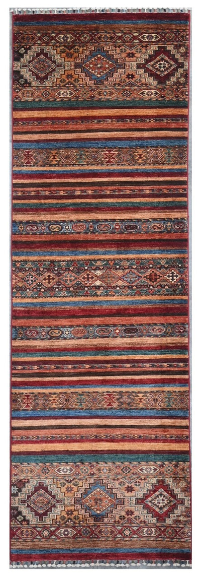 Tappeto passatoia Afghan multicolore in lana, fatto a mano 288x82cm - CarpetLiving