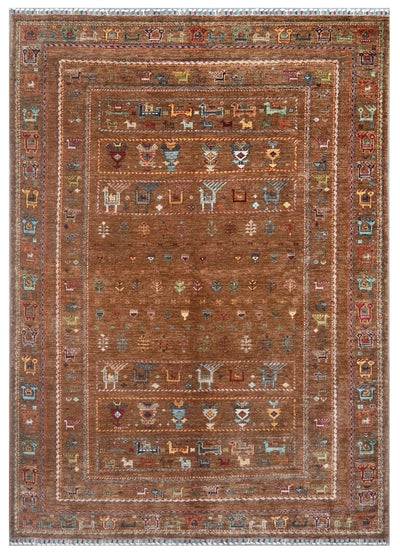 Tappeto Afghan marrone in lana, fatto a mano 248x178cm - CarpetLiving