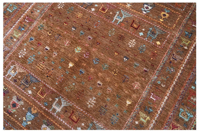 Tappeto Afghan marrone in lana, fatto a mano 248x178cm - CarpetLiving