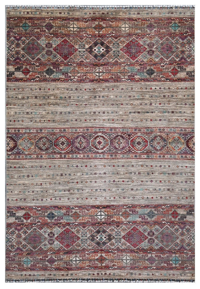 Tappeto Afghan grigio in lana, fatto a mano 247x173cm - CarpetLiving