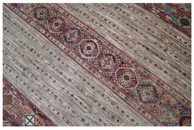 Tappeto Afghan grigio in lana, fatto a mano 247x173cm - CarpetLiving