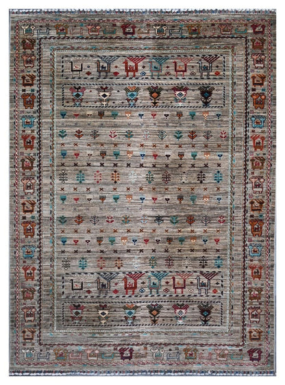 Afghan wool carpet grey, handmade 208x154cm