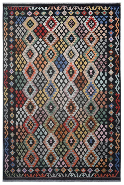 Tappeto Kilim Kaudani Afghan fatto a mano multicolore 299x202cm