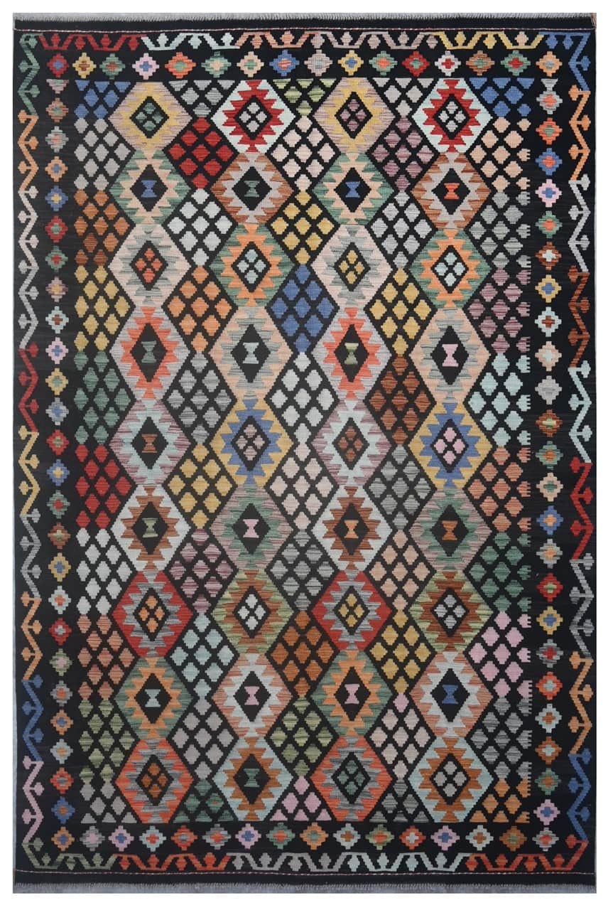 Tappeto Kilim Kaudani Afghan fatto a mano multicolore 299x202cm