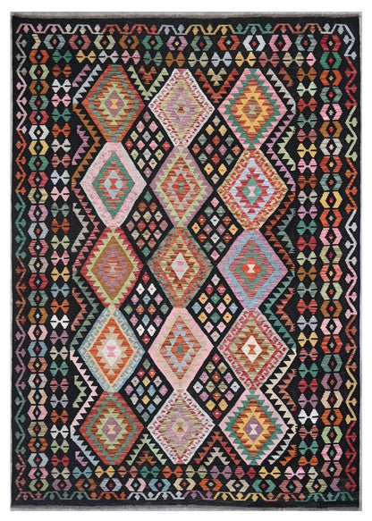 Tappeto Kilim Kaudani Afghan fatto a mano multicolore 309x209cm