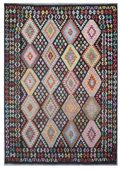 Tappeto Kilim Kaudani Afghan fatto a mano multicolore 300x210cm