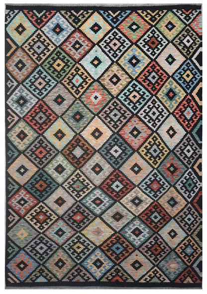 Tappeto Kilim Kaudani Afghan fatto a mano multicolore 299x212cm