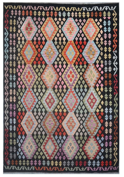 Tappeto Kilim Kaudani Afghan fatto a mano multicolore 302x204cm