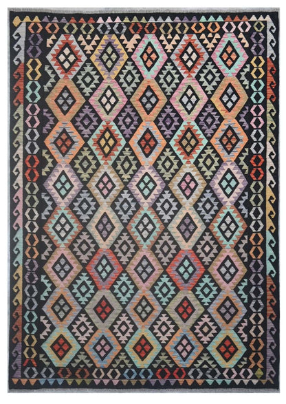 Tappeto Kilim Kaudani Afghan fatto a mano multicolore 292x206cm