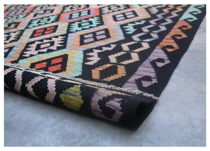 Tappeto Kilim Kaudani Afghan fatto a mano multicolore 292x206cm