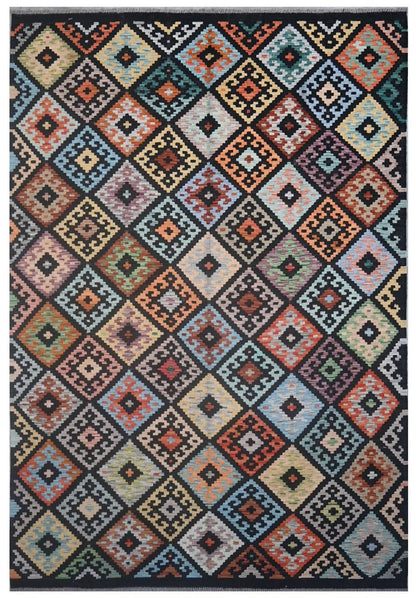 Tappeto Kilim Kaudani Afghan fatto a mano multicolore 297x205cm