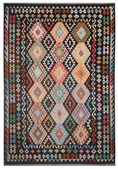 Tappeto Kilim Kaudani Afghan fatto a mano multicolore 303x203cm