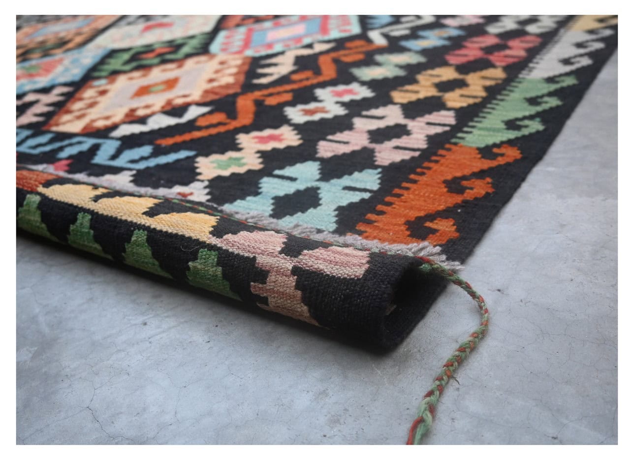 Tappeto Kilim Kaudani Afghan fatto a mano multicolore 303x203cm