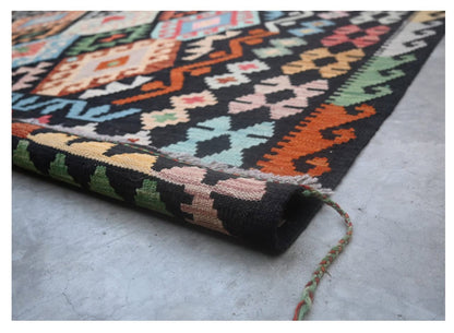 Tappeto Kilim Kaudani Afghan fatto a mano multicolore 303x203cm