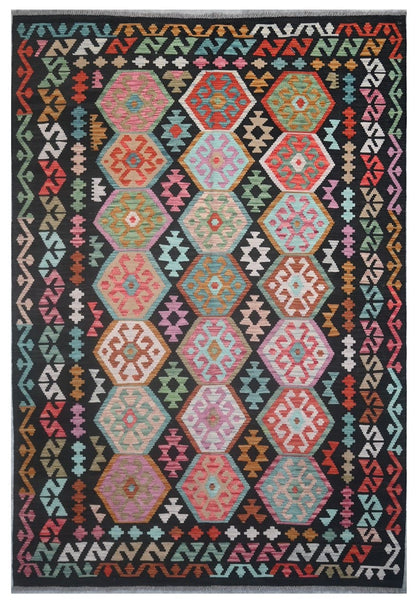 Tappeto Kilim Kaudani Afghan fatto a mano multicolore 296x203cm