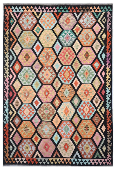 Tappeto Kilim Kaudani Afghan fatto a mano multicolore 301x204cm