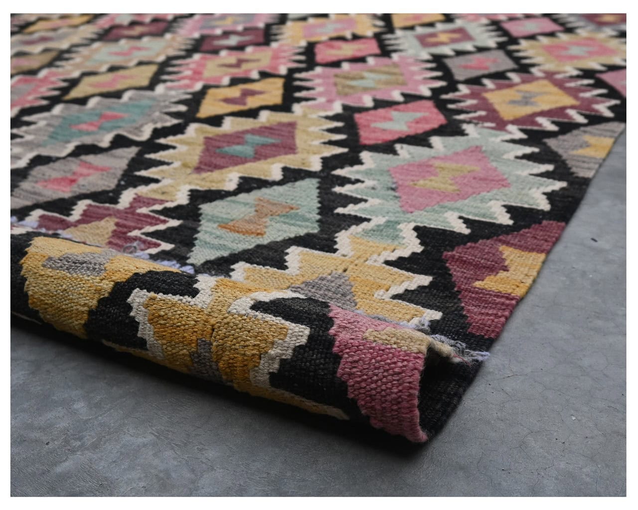 Tappeto Kilim Kaudani Afghan fatto a mano multicolore 290x211cm
