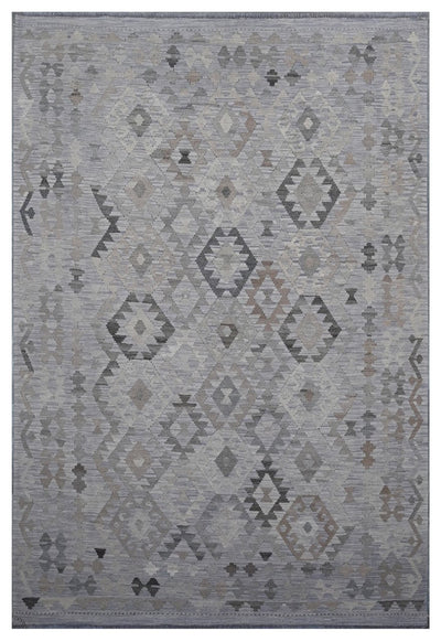 Tappeto Kilim Afghan Grigio Naturale, Fatto a mano, 292x194cm - CarpetLiving