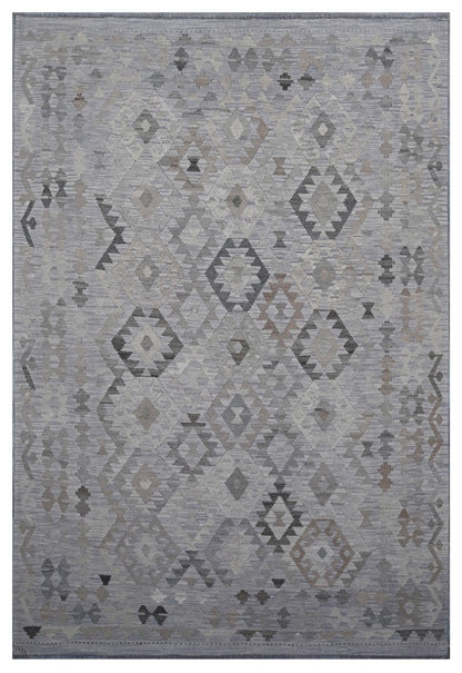 Tappeto Kilim Afghan Grigio Naturale, Fatto a mano, 292x194cm