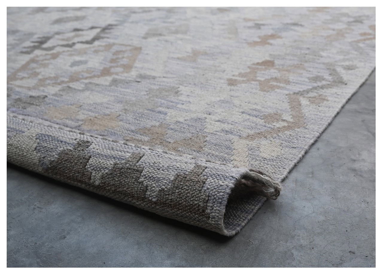 Tappeto Kilim Afghan Grigio Naturale, Fatto a mano, 292x194cm