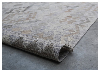 Tappeto Kilim Afghan Grigio Naturale, Fatto a mano, 292x194cm - CarpetLiving