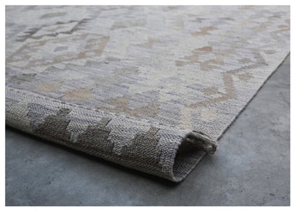 Tappeto Kilim Afghan Grigio Naturale, Fatto a mano, 292x194cm