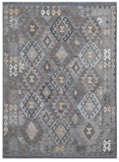 Tappeto Kilim Afghan Grigio Naturale, Fatto a mano, 237x171cm