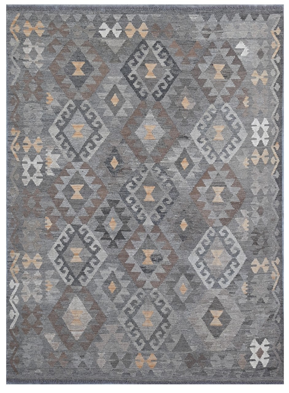 Tappeto Kilim Afghan Grigio Naturale, Fatto a mano, 237x171cm