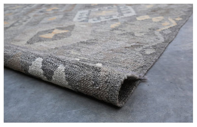 Tappeto Kilim Afghan Grigio Naturale, Fatto a mano, 237x171cm