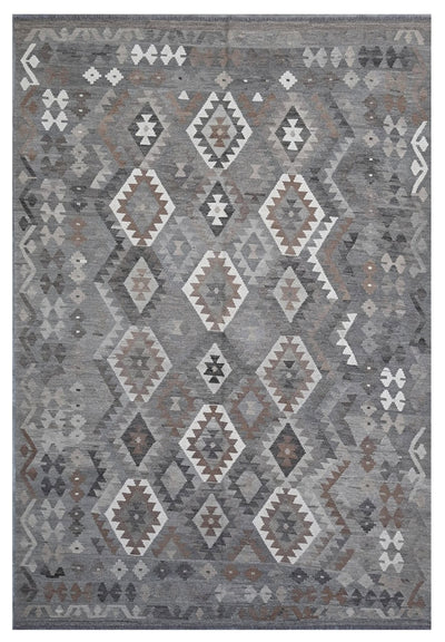 Tappeto Kilim Afghan Grigio Naturale, Fatto a mano, 302x203cm - CarpetLiving