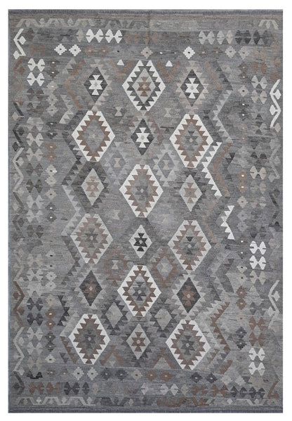 Tappeto Kilim Afghan Grigio Naturale, Fatto a mano, 302x203cm
