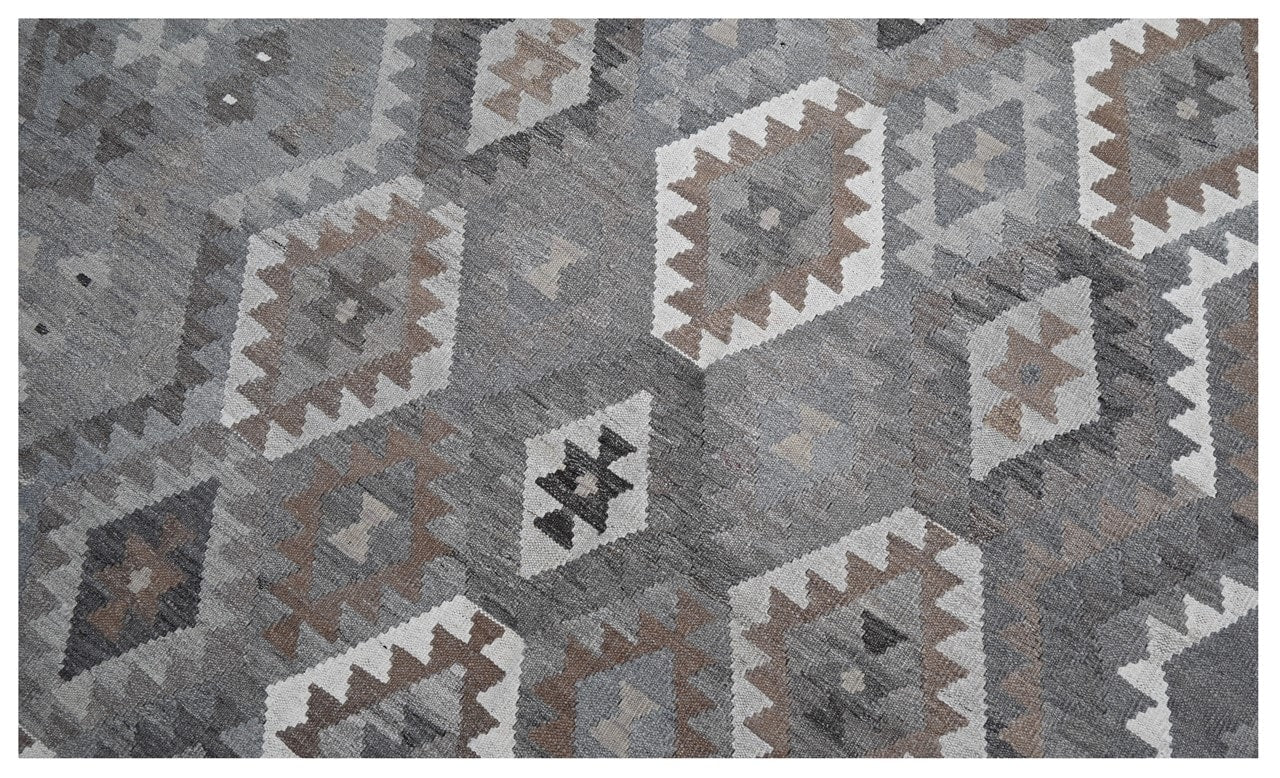 Tappeto Kilim Afghan Grigio Naturale, Fatto a mano, 302x203cm