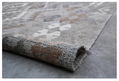Tappeto Kilim Afghan Grigio Naturale, Fatto a mano, 302x203cm