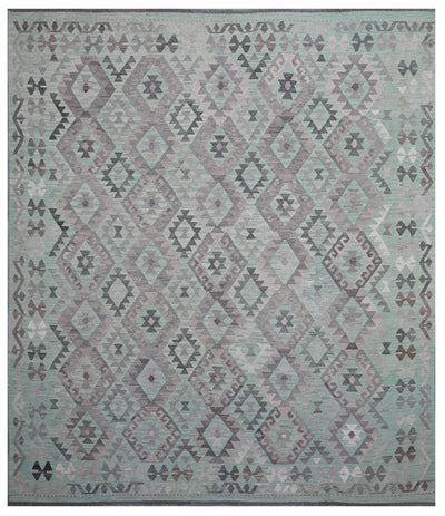 Tappeto Kilim Afghan Verde Naturale, Fatto a mano, 281x249cm - CarpetLiving